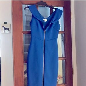 Cobalt blue Calvin Klein gold zipper dress